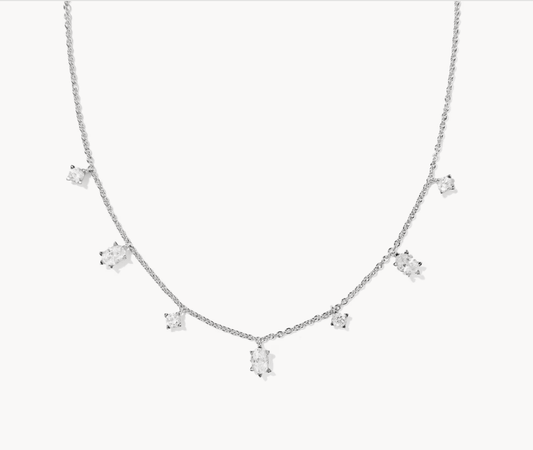 CAILIN DELICATE STRAND NECKLACE SILVER WHITE CZ - She Chester