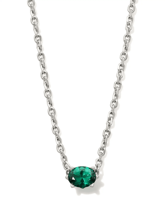 Cailin Pendant Necklace Rhodium Green Crystal - She Chester