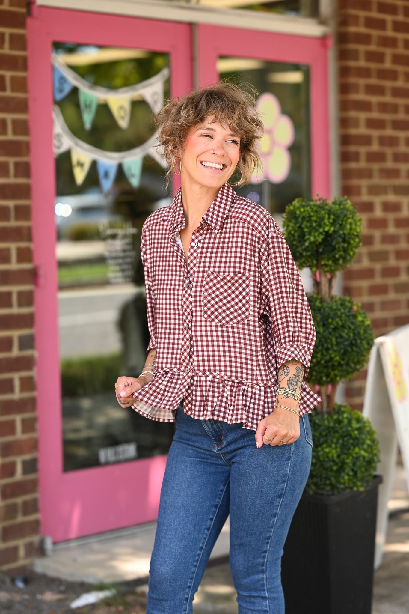Calla Red Bean Stripe Top - She Chester