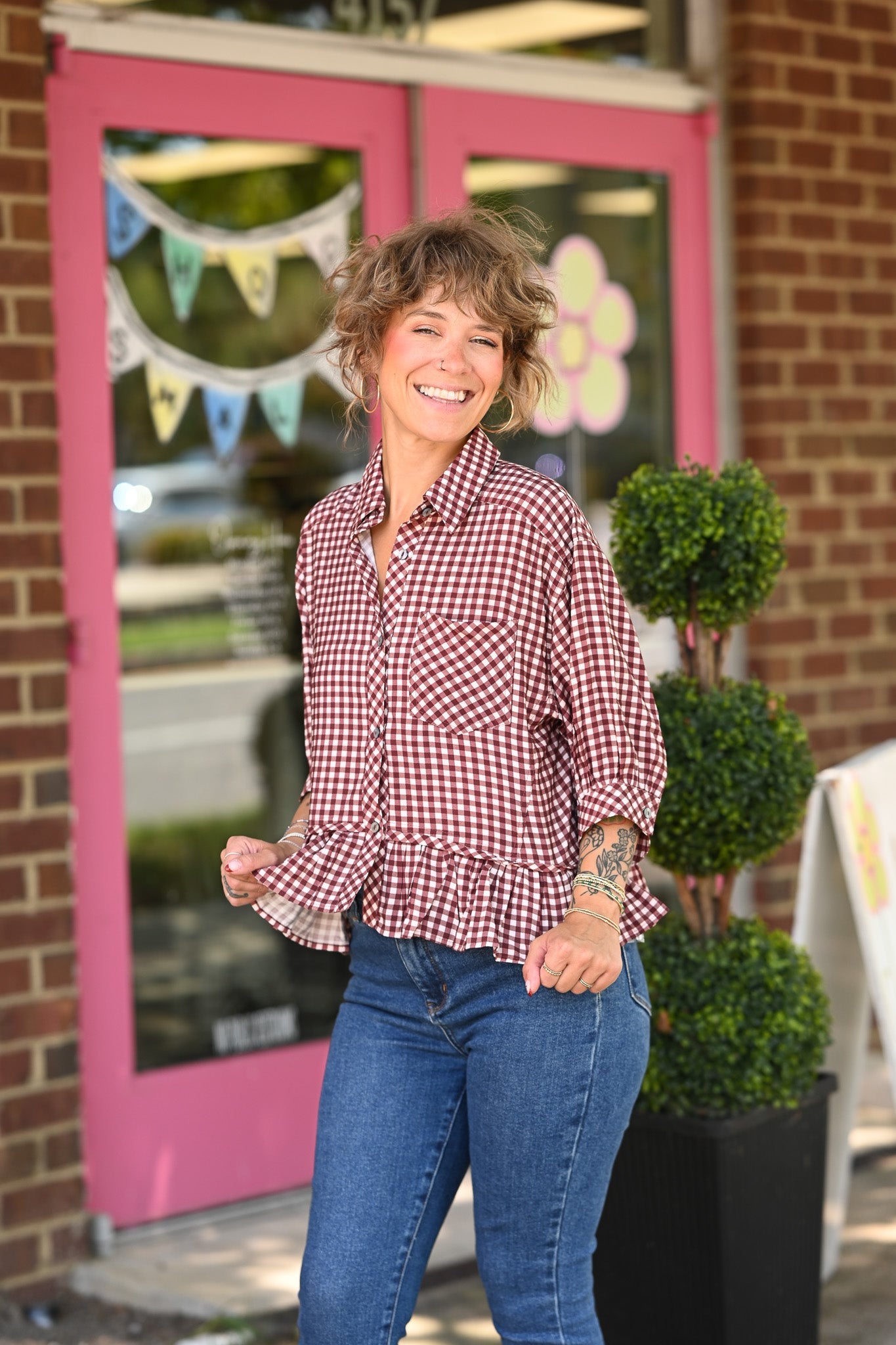 Calla Red Bean Stripe Top - She Chester