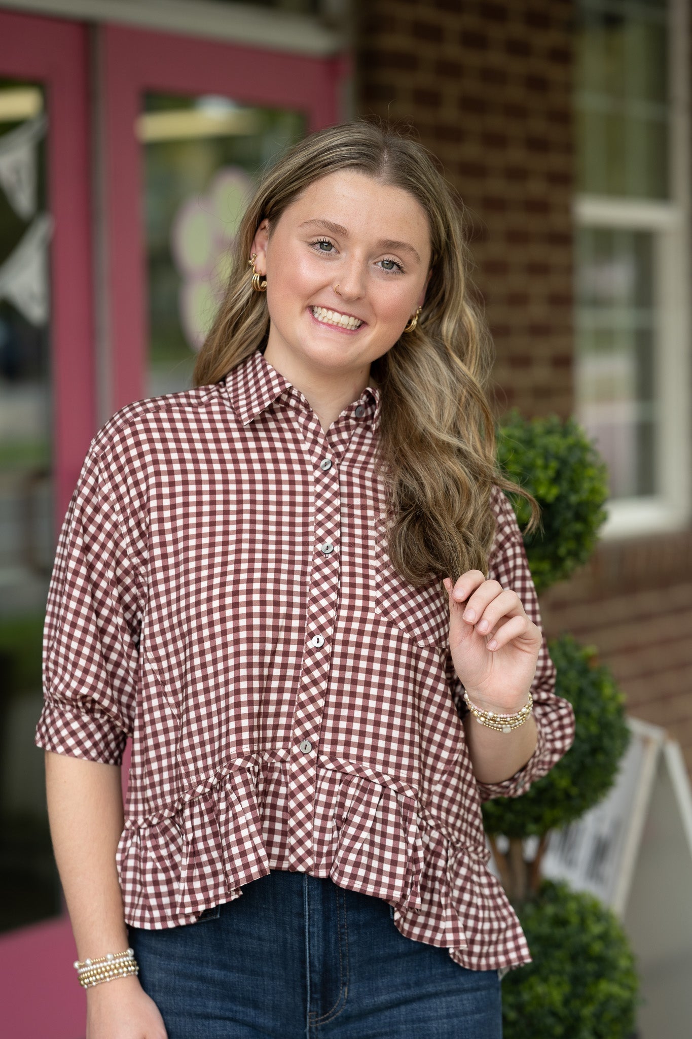 Calla Red Bean Stripe Top - She Chester