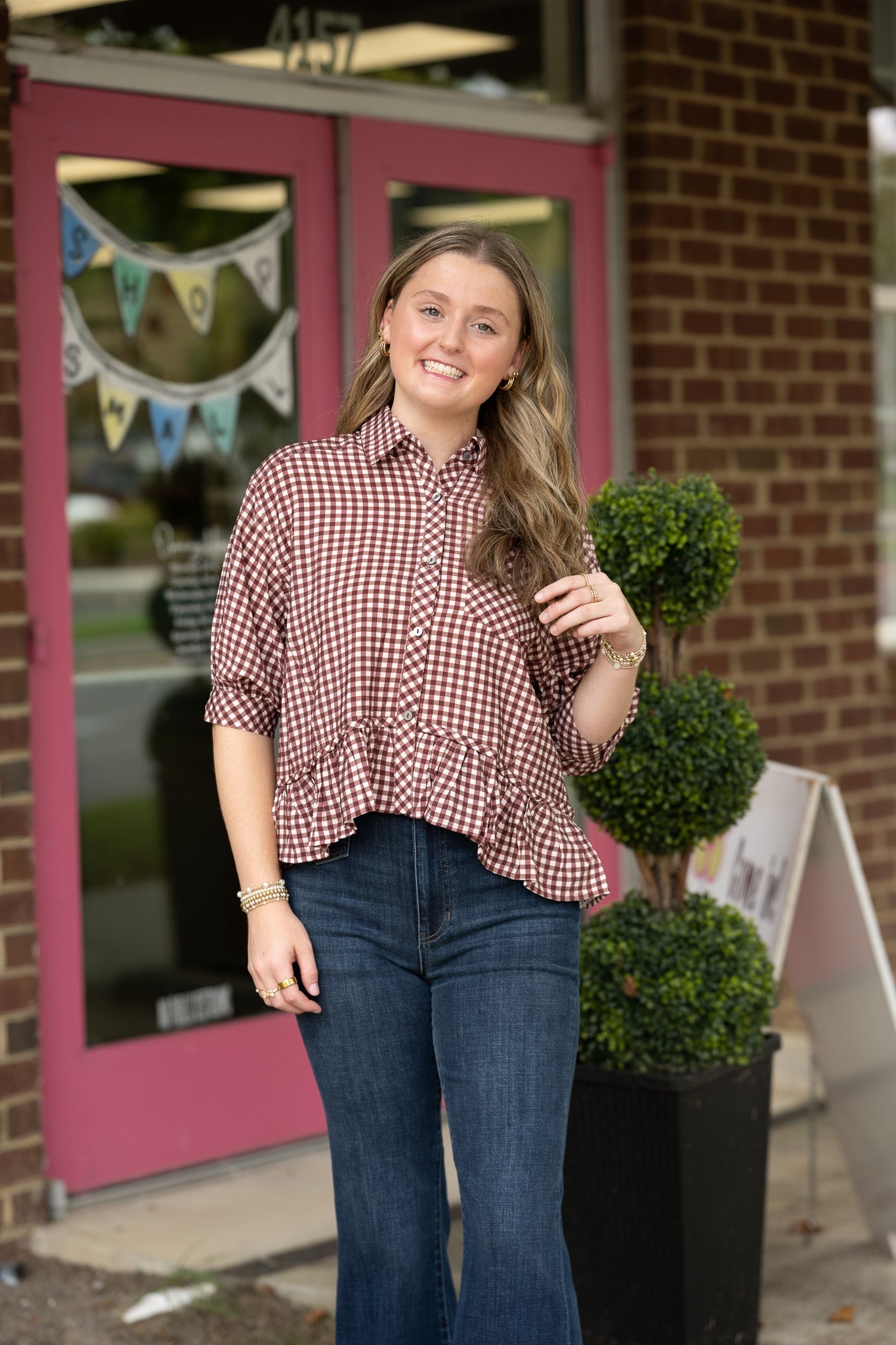 Calla Red Bean Stripe Top - She Chester
