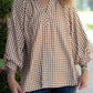 Callah Taupe Gingham Top - She Chester