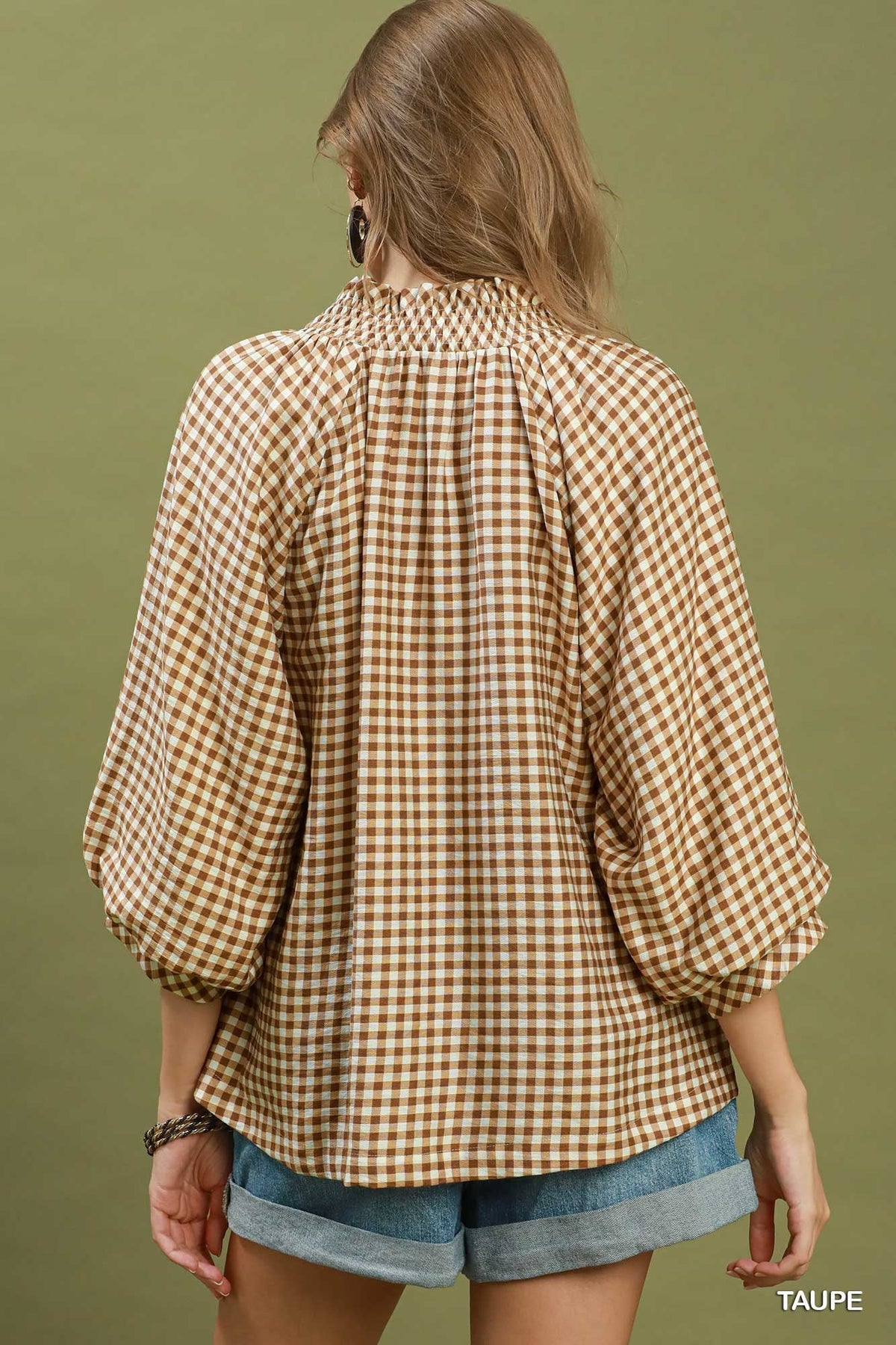 Callah Taupe Gingham Top - She Chester