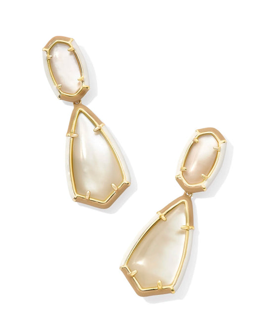 Camry Enamel Frame Stm Earring Gold Natural MOP - She Chester
