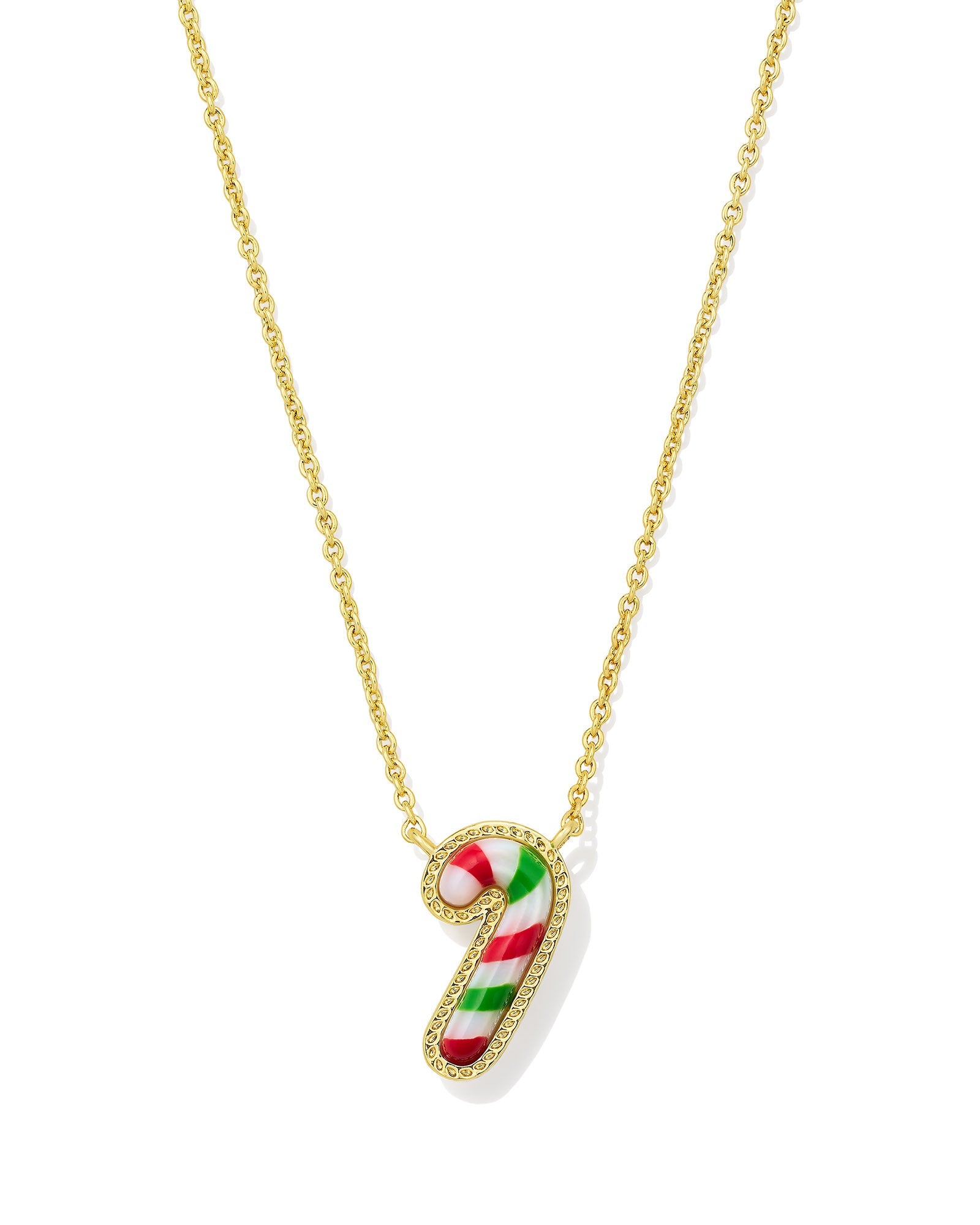 CANDY CANE SHORT PENDANT NECKLACEGOLD RED GREEN MIX - She Chester
