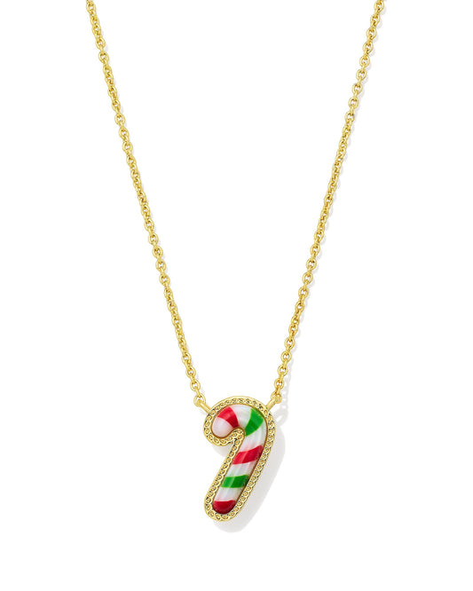 CANDY CANE SHORT PENDANT NECKLACEGOLD RED GREEN MIX - She Chester