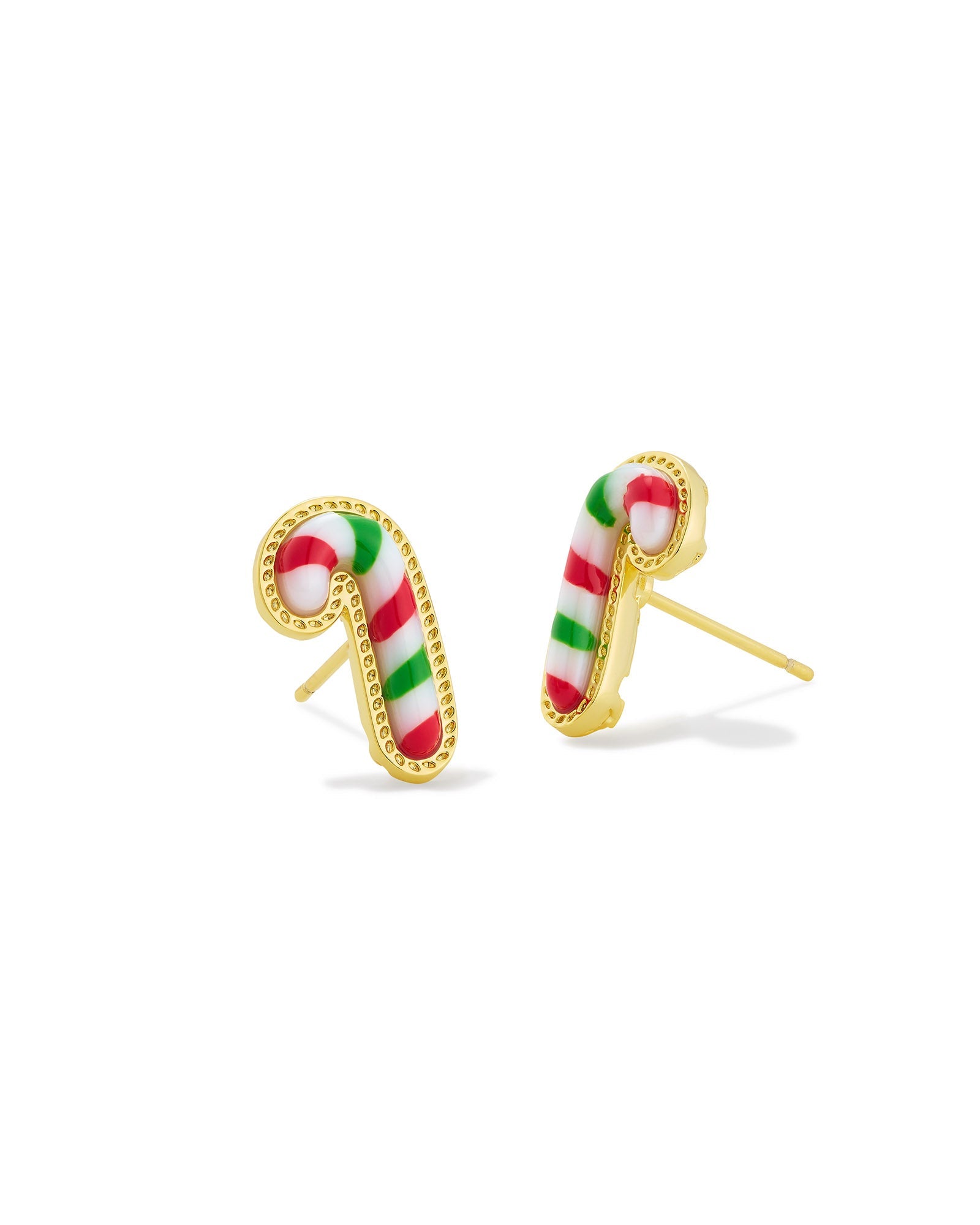 CANDY CANE STUD EARRINGS GOLD RED GREEN MIX - She Chester