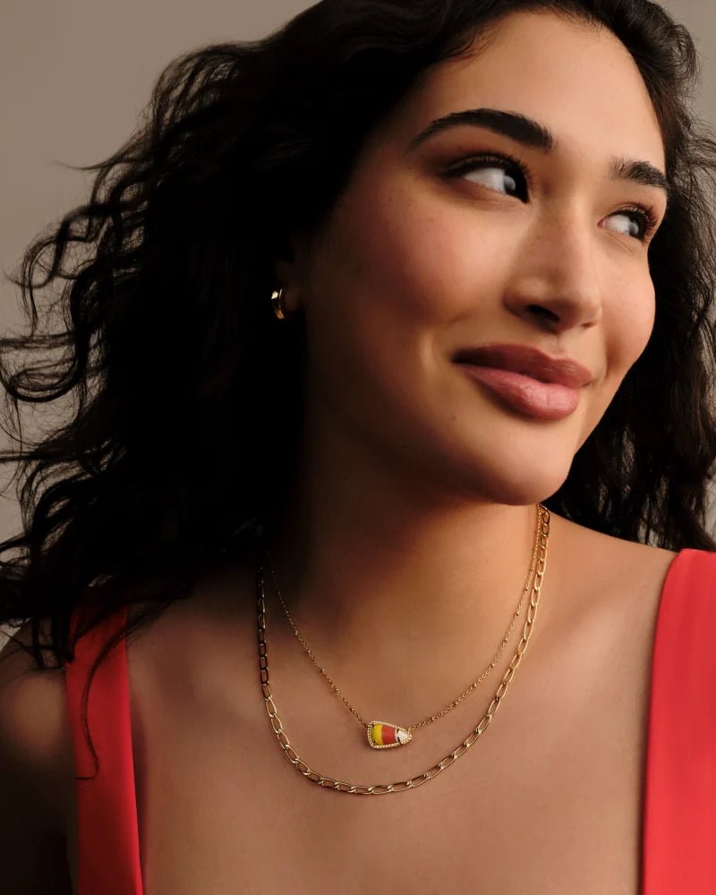 CANDY CORN SHORT PENDANT NECKLACE GOLD CANDY CORN MAGNESITE - She Chester