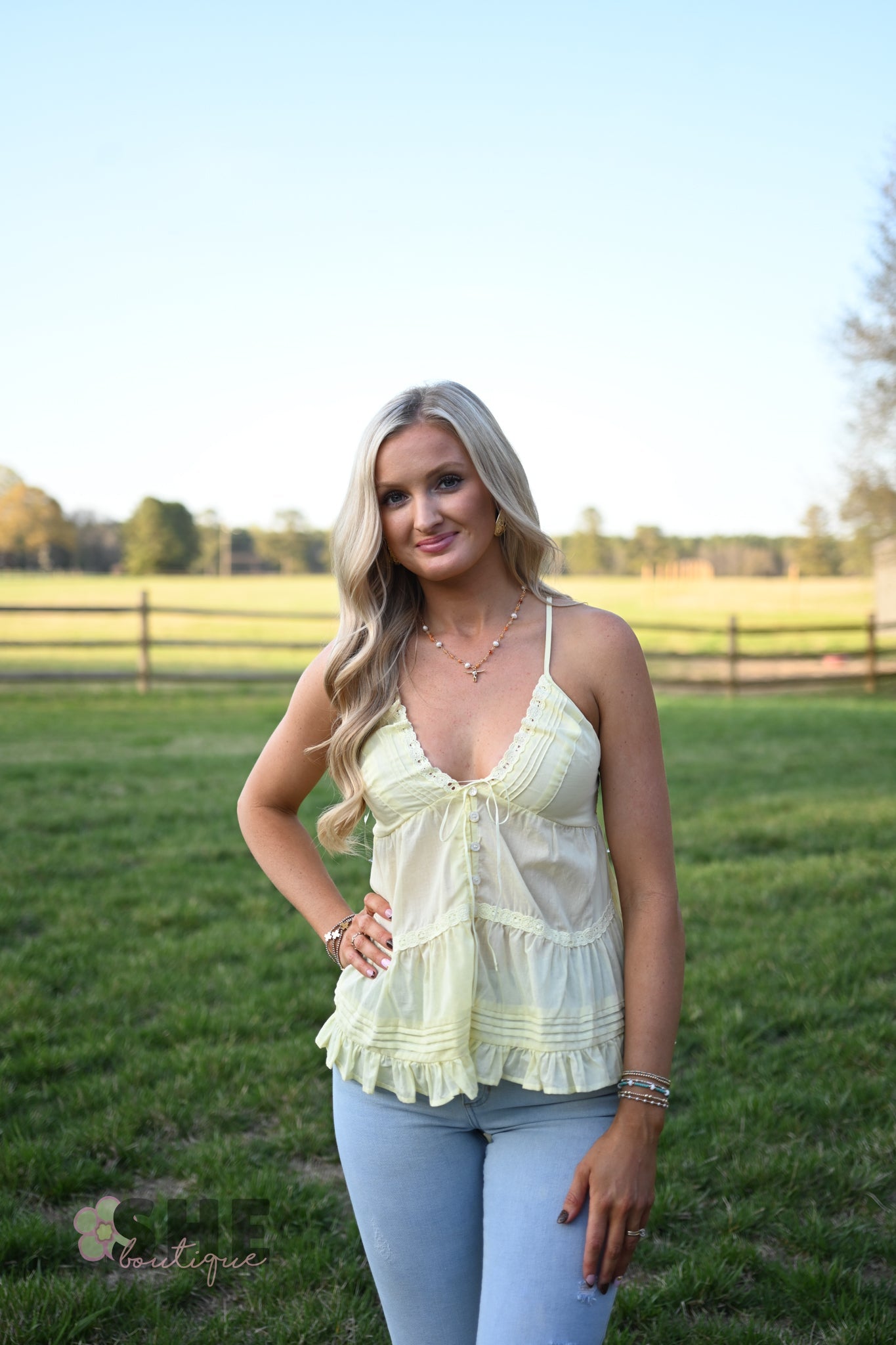 Cannon Butter Lace Trim Tank - She Chester