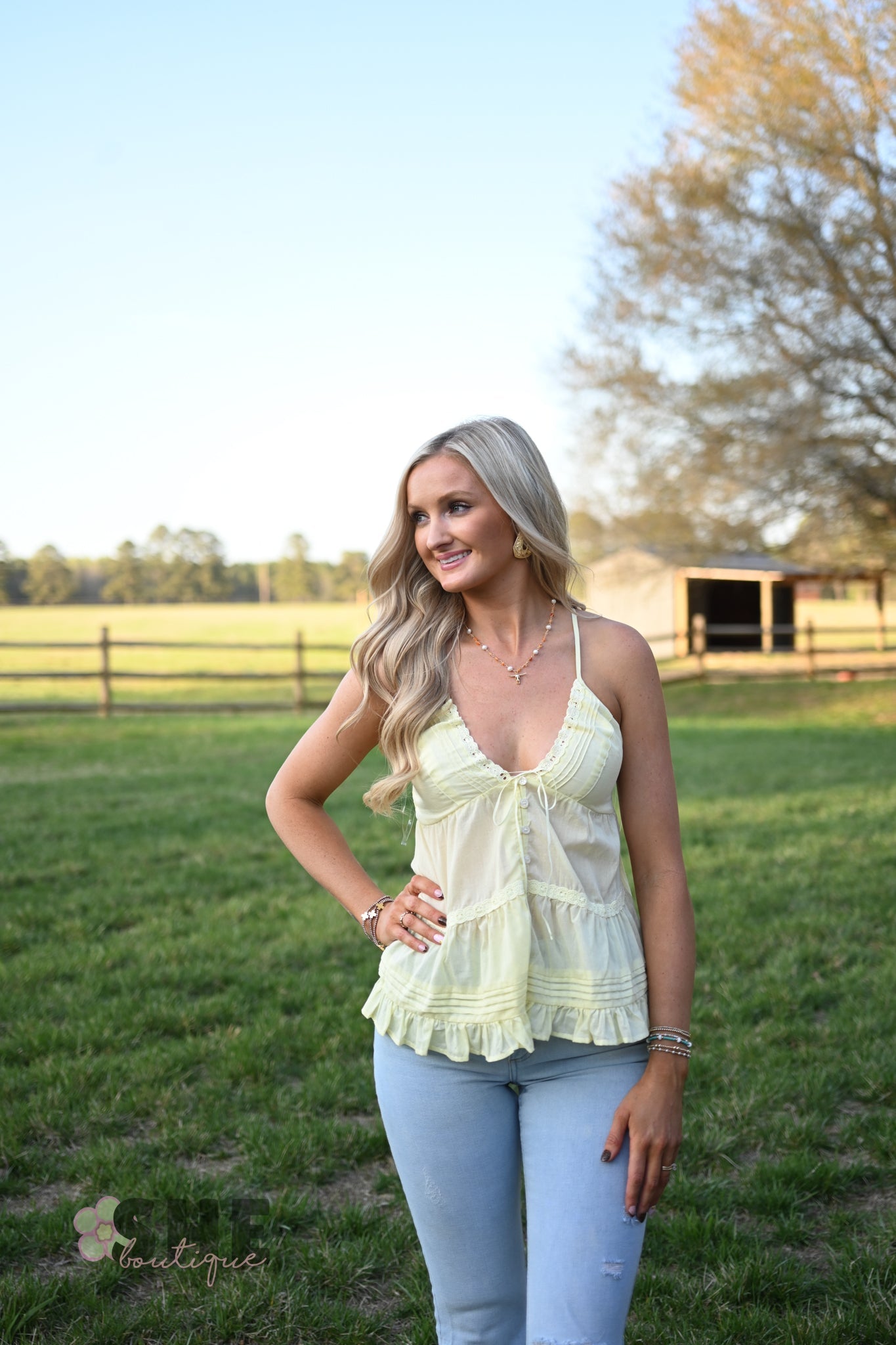 Cannon Butter Lace Trim Tank - She Chester