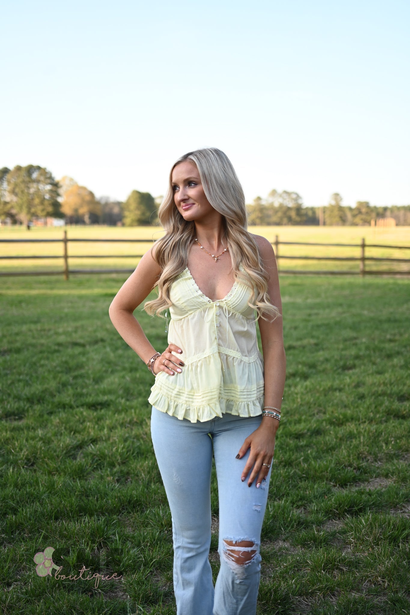 Cannon Butter Lace Trim Tank - She Chester