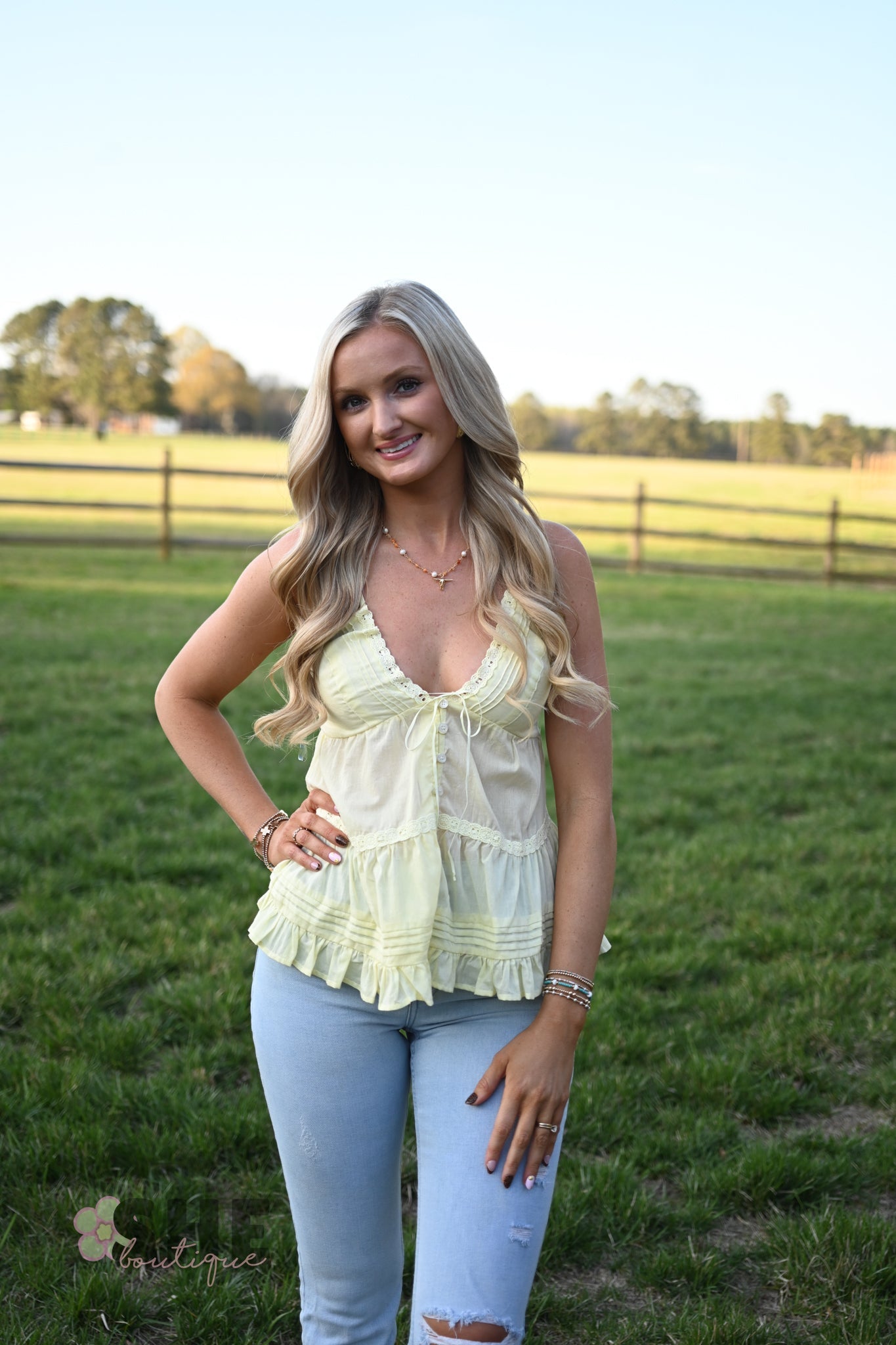 Cannon Butter Lace Trim Tank - She Chester