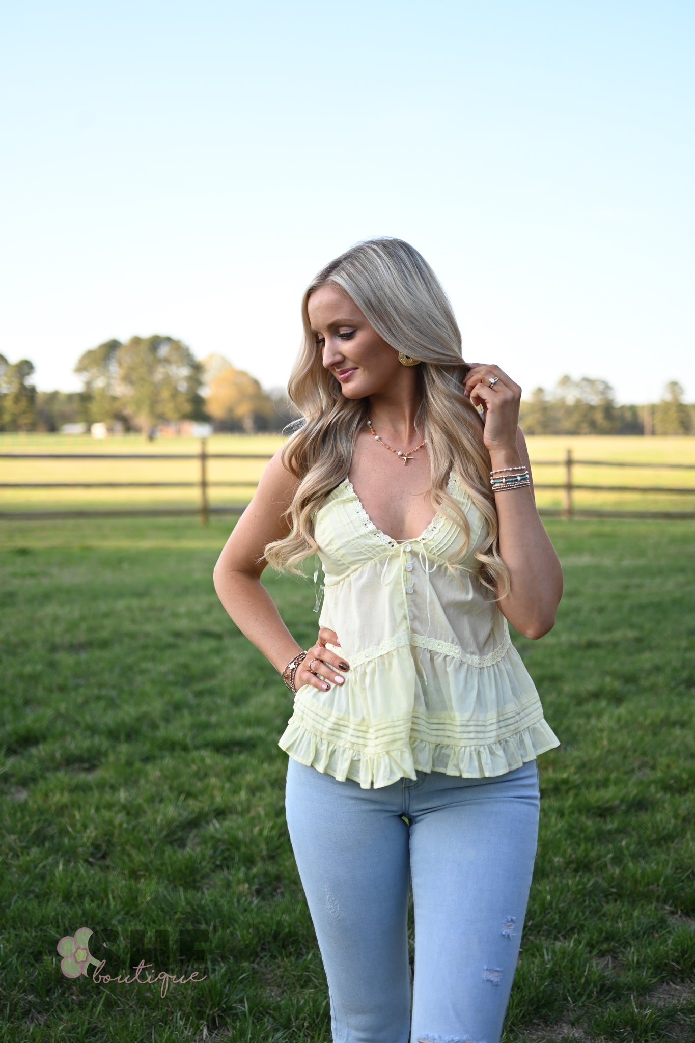 Cannon Butter Lace Trim Tank - She Chester