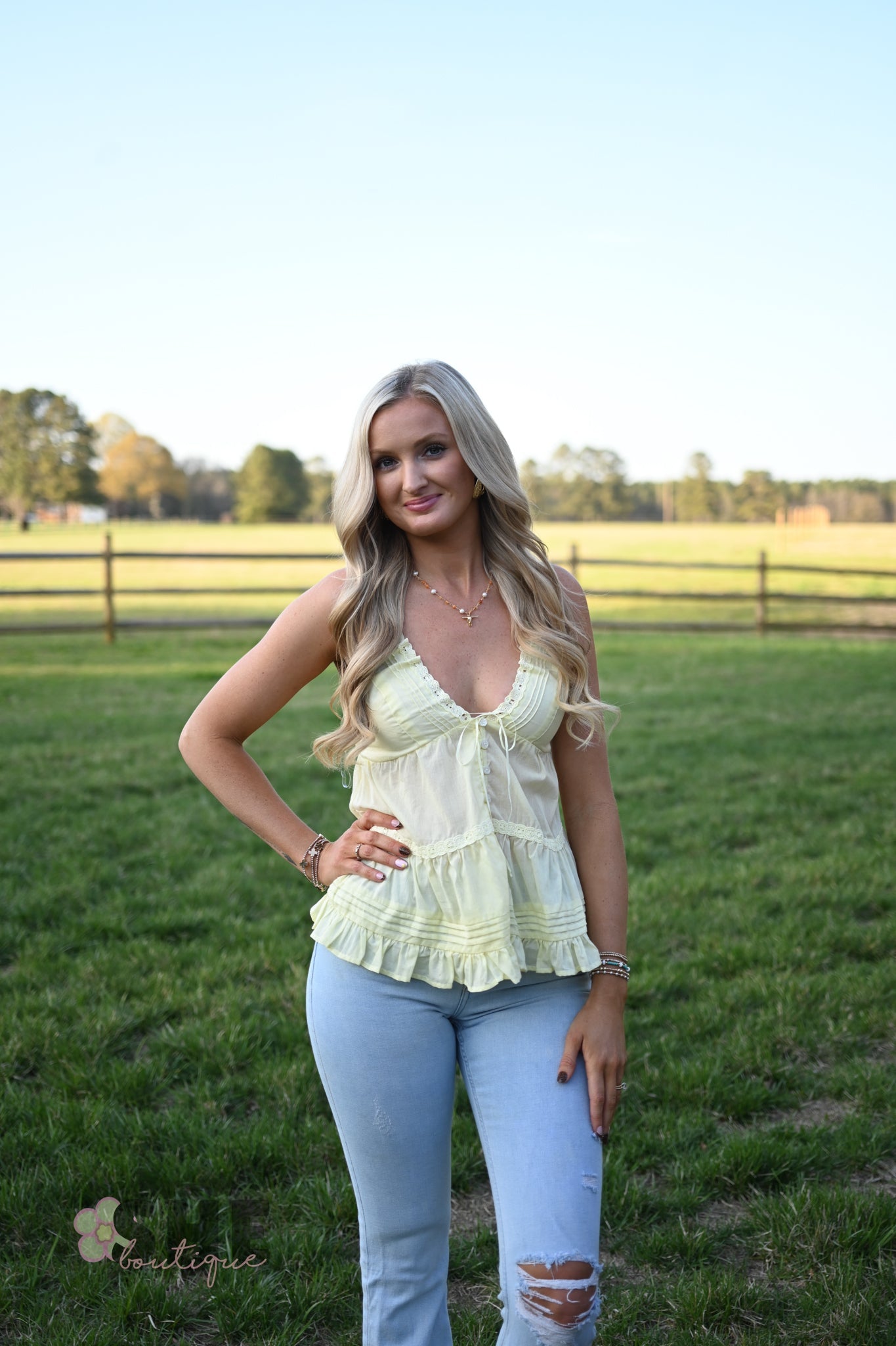 Cannon Butter Lace Trim Tank - She Chester