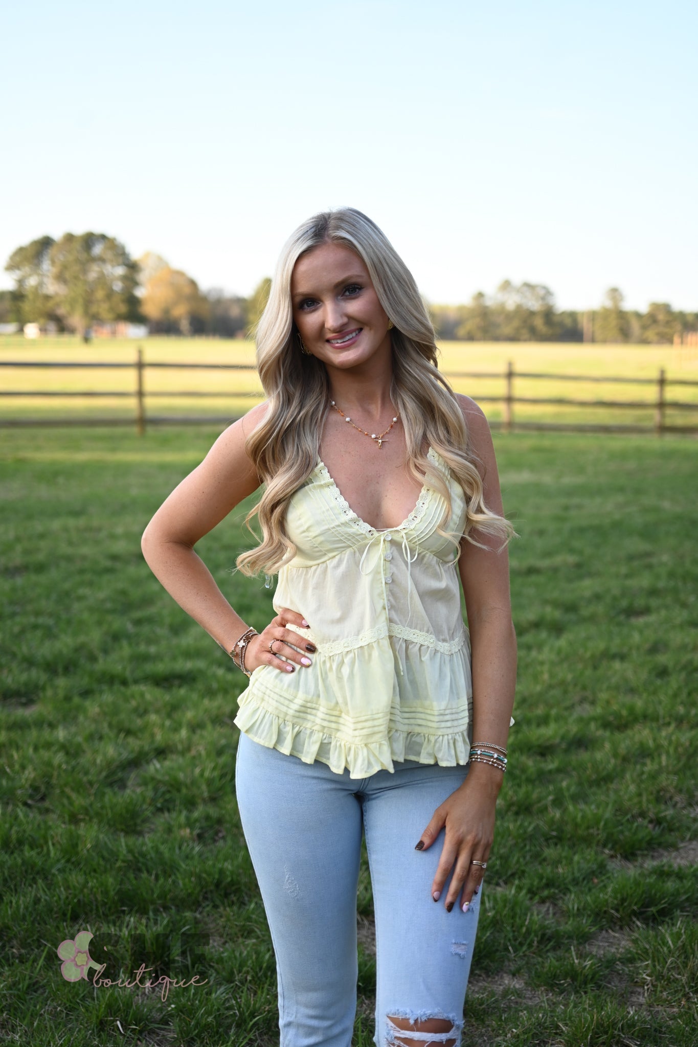 Cannon Butter Lace Trim Tank - She Chester