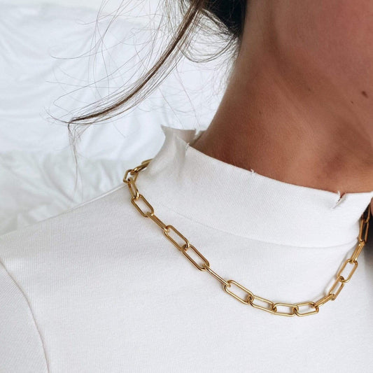 Carla Paper Clip Chain Gold Necklace - She Chester