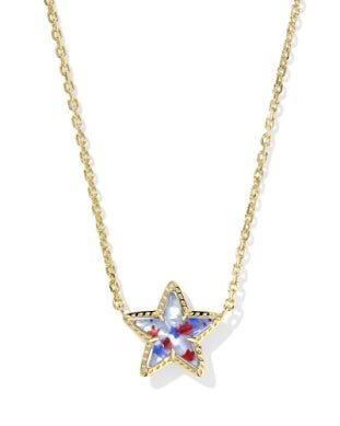 Cassidy Short Pendant Necklace Gold Red White Blue Illusion - She Chester