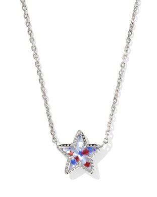 Cassidy Short Pendant Necklace Rhodium Red White Blue Illusion - She Chester