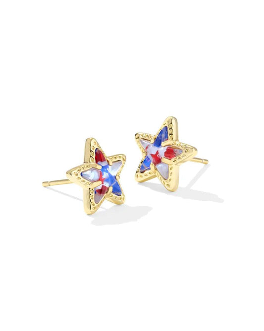 Cassidy Stud Earring Gold Red White Blue Illusion - She Chester