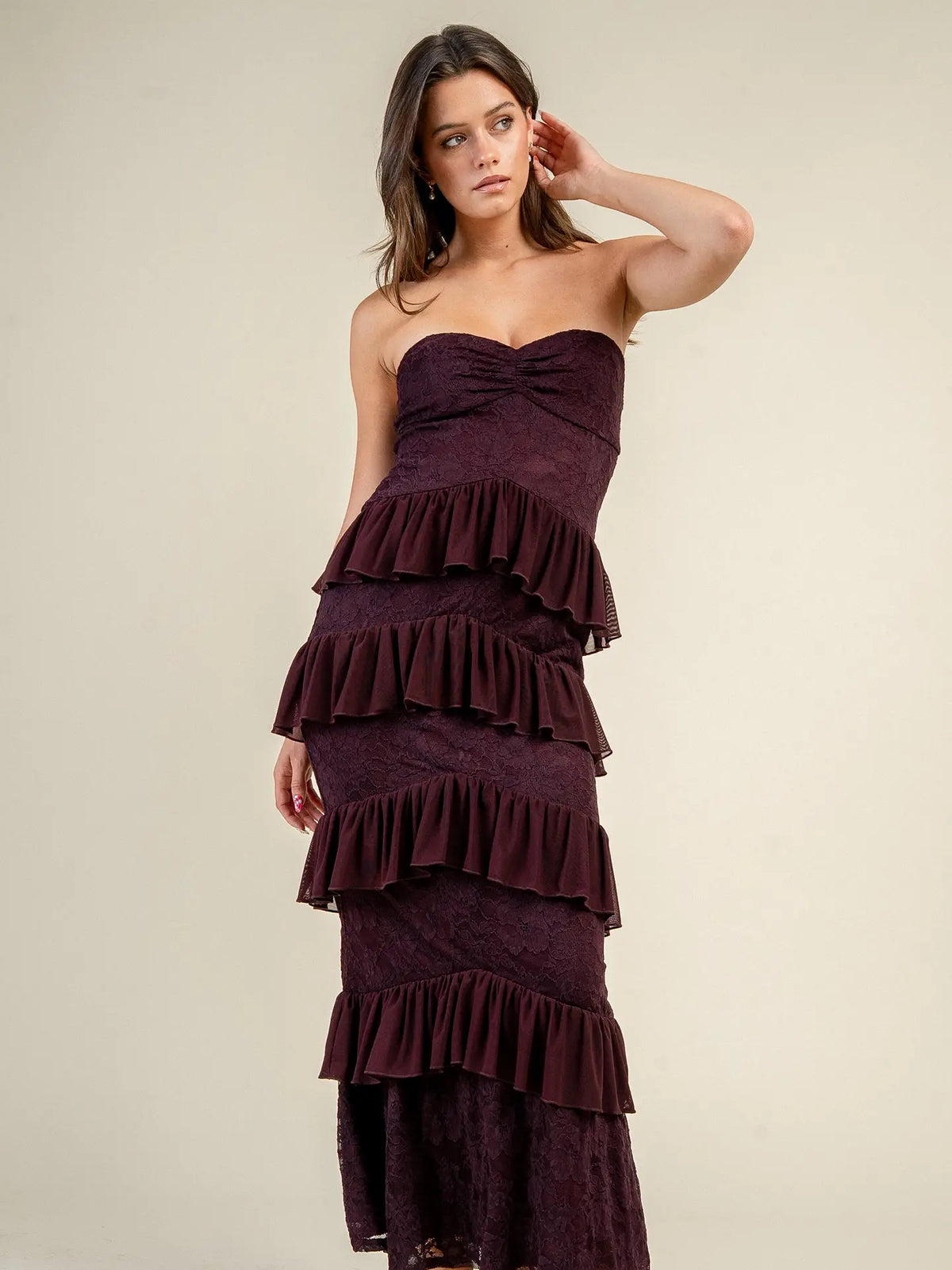 Poesy Maroon Ruffle Dress