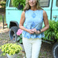 Chambray Embroidered Peplum Top - She Chester