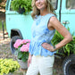 Chambray Embroidered Peplum Top - She Chester