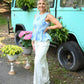 Chambray Embroidered Peplum Top - She Chester