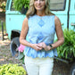 Chambray Embroidered Peplum Top - She Chester