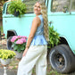 Chambray Embroidered Peplum Top - She Chester