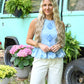 Chambray Embroidered Peplum Top - She Chester