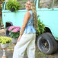 Chambray Embroidered Peplum Top - She Chester