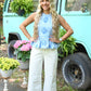 Chambray Embroidered Peplum Top - She Chester