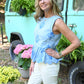 Chambray Embroidered Peplum Top - She Chester