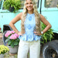 Chambray Embroidered Peplum Top - She Chester
