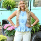 Chambray Embroidered Peplum Top - She Chester