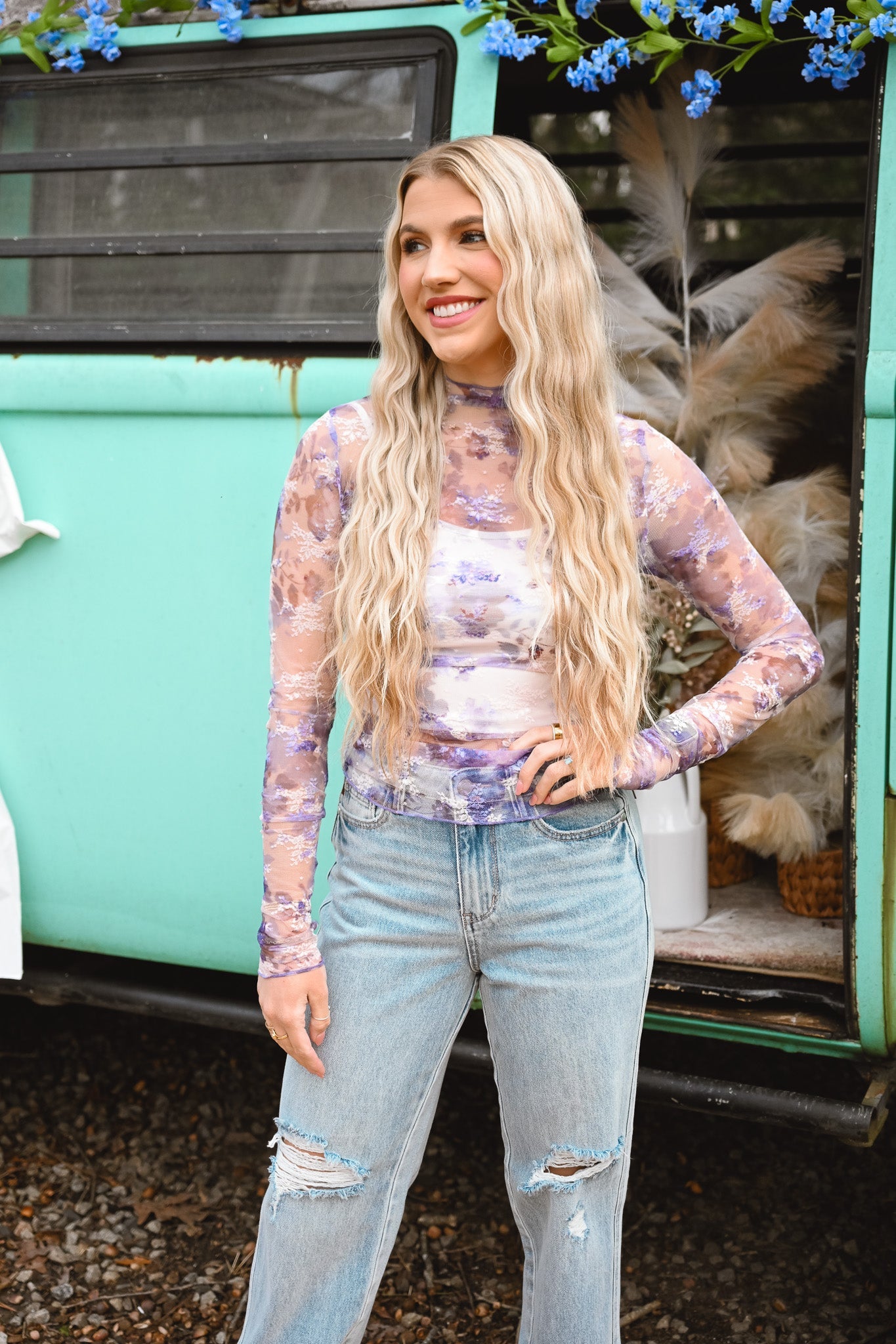 Checkered Mesh Fitted Top - She Chester
