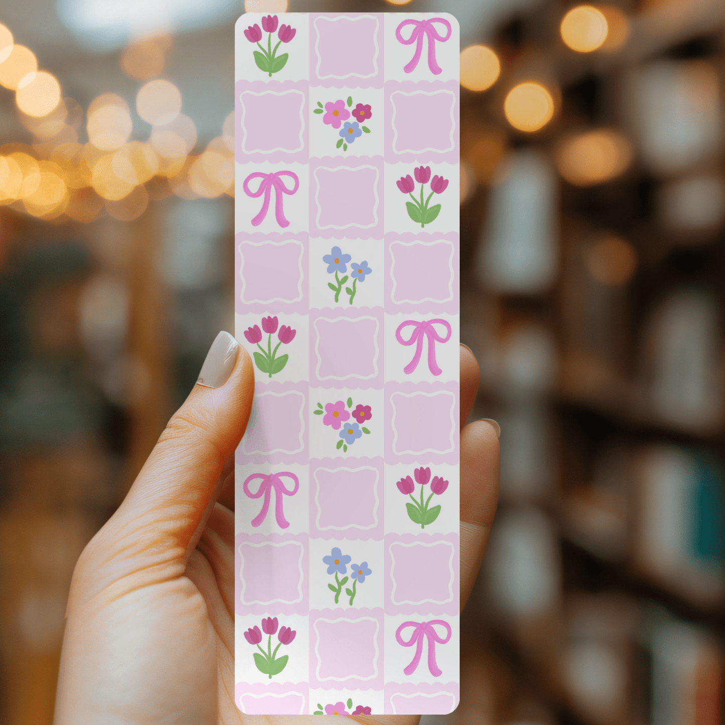 Checkered Tulips Bookmark | Soft Matte Laminated - She Chester