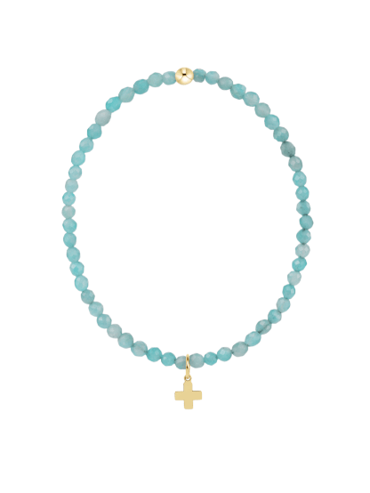 Classic Amazonite 3mm Bracelet - Signature Cross Gold Charm - She Chester