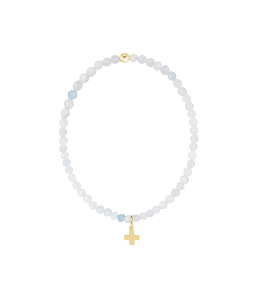 Classic Aquamarine 3mm Bracelet - Signature Cross Gold Charm - She Chester