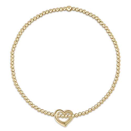 Classic Gold 2mm Bead Bracelet - Love Small Gold Charm - She Chester