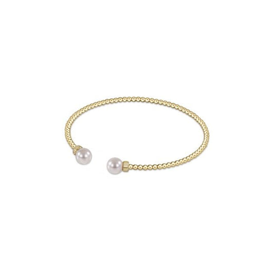 Classic Gold 2mm Bead Cuff - Pearl - She Chester