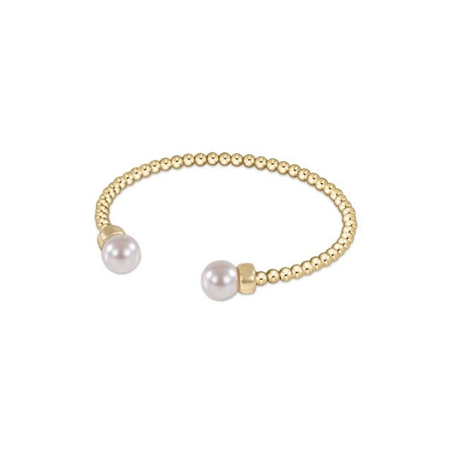 Classic Gold 3mm Bead Cuff - Pearl - She Chester