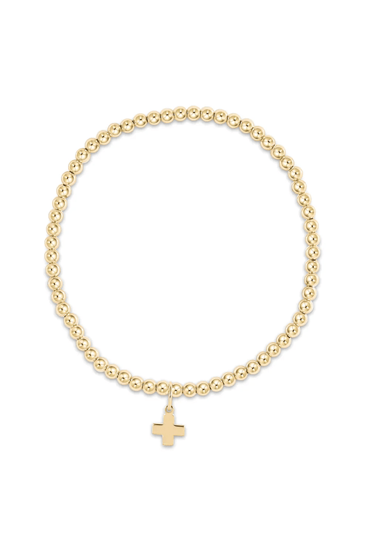 Classic Gold 3mm Bracelet - Signature Cross Gold Charm - She Chester
