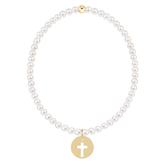 Classic Pearl 3mm Bracelet - Blessed Gold Disc - She Chester