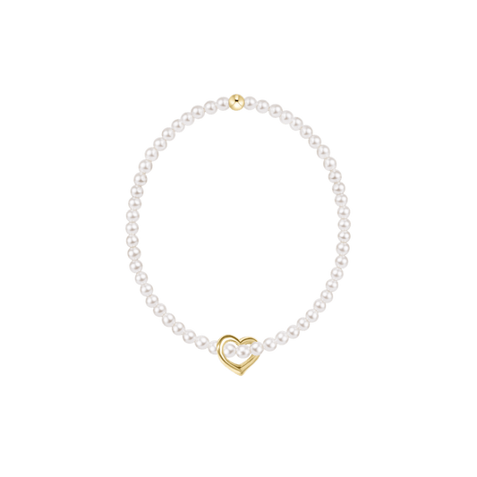 Classic Pearl 3mm Bracelet - Love Gold Charm - She Chester