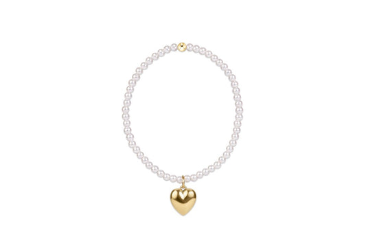 Classic Pearl 3mm Bracelet - Love Plush Gold Charm - She Chester