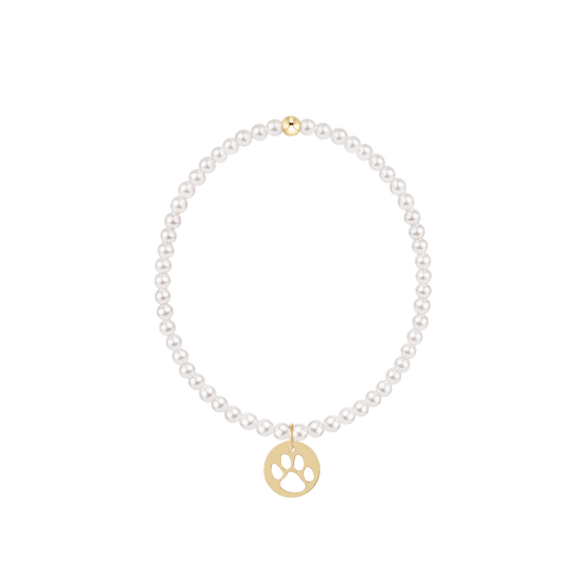 Classic Pearl 3mm Bracelet - Paw Print Gold Disc - She Chester