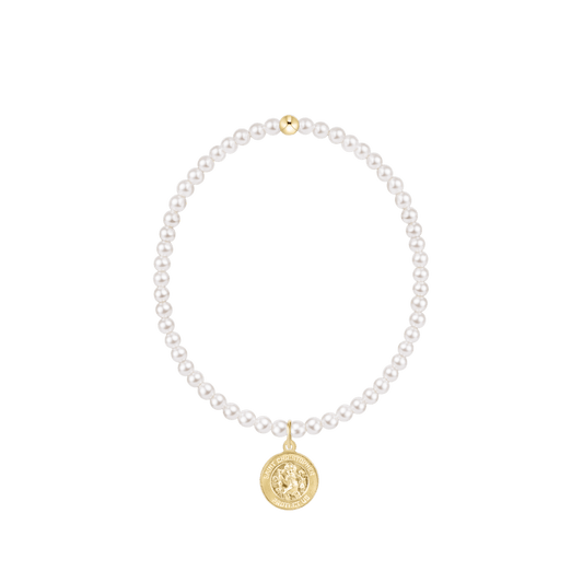 Classic Pearl 3mm Bracelet - Protection Gold Disc - She Chester