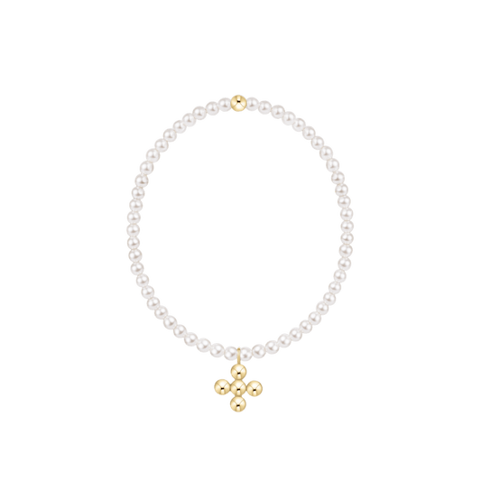 Classic Pearl 3mm Bracelet - Signature Cross 4mm Beaded Gold Charm - She Chester